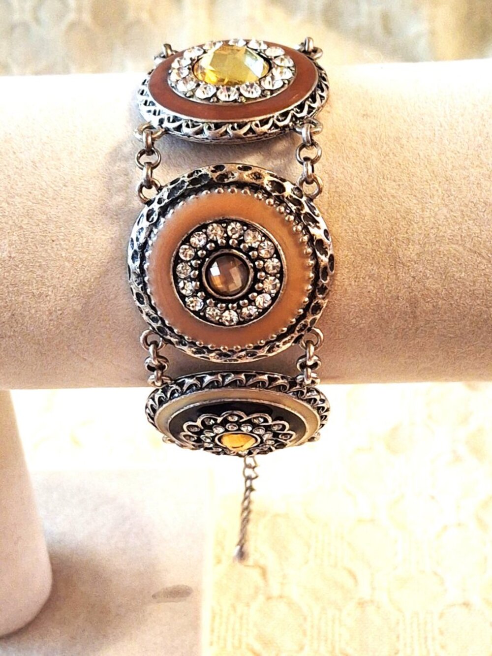 Beautiful Chunky Medallion Boho Panel Bracelet Size 7 to 8.5